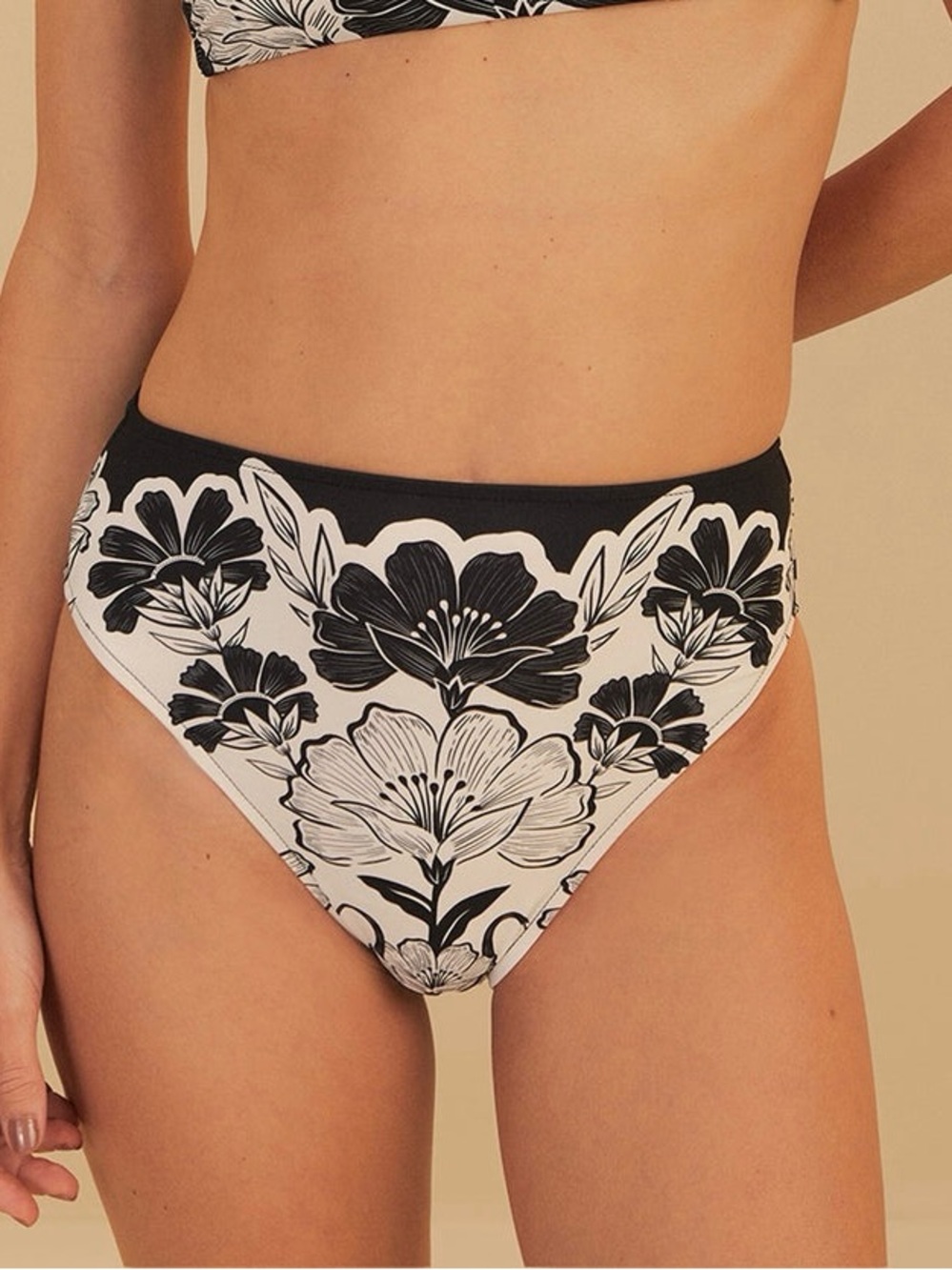 FARM Rio Black & White Floral High-Waist Bikini Bottom